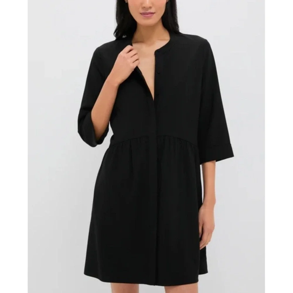 Tuckernuck Royal Shirt Dress Women's XXS Black Stretch Crepe Mini $148 Y24227T - Picture 1 of 14